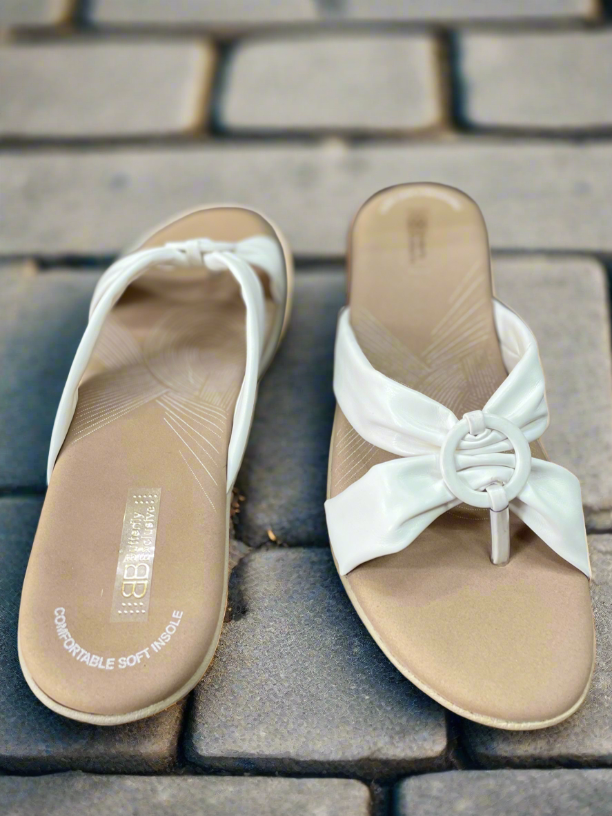 Casual White Knot Detail Slip-On Sandals