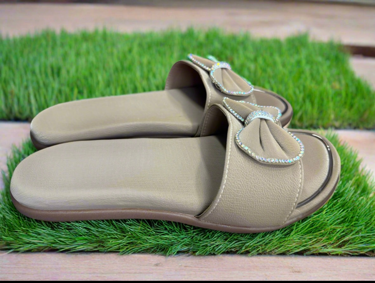 Rhinestone Bow Comfort Slippers for Women