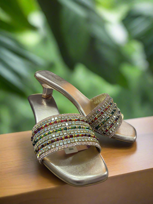 Golden Glam Multi-Stone Embellished Heels