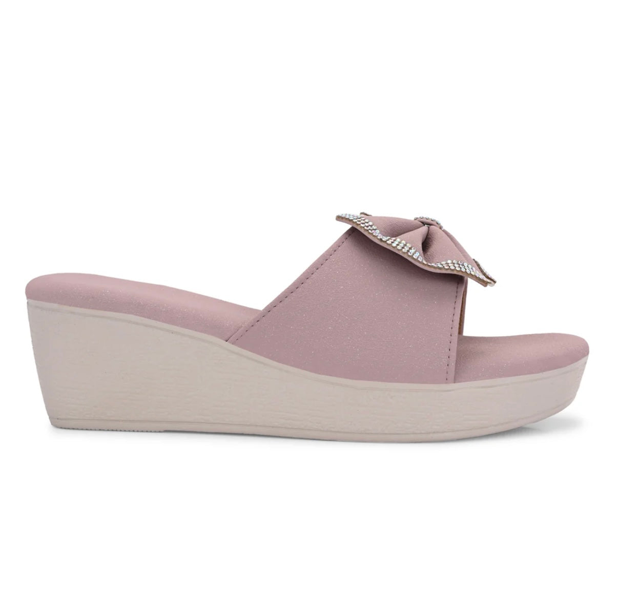 Elegant Lilac/Tan Bow Platform Slides