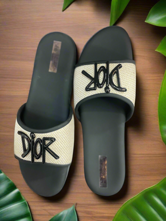 Signature Beige & Black Slide Sandals
