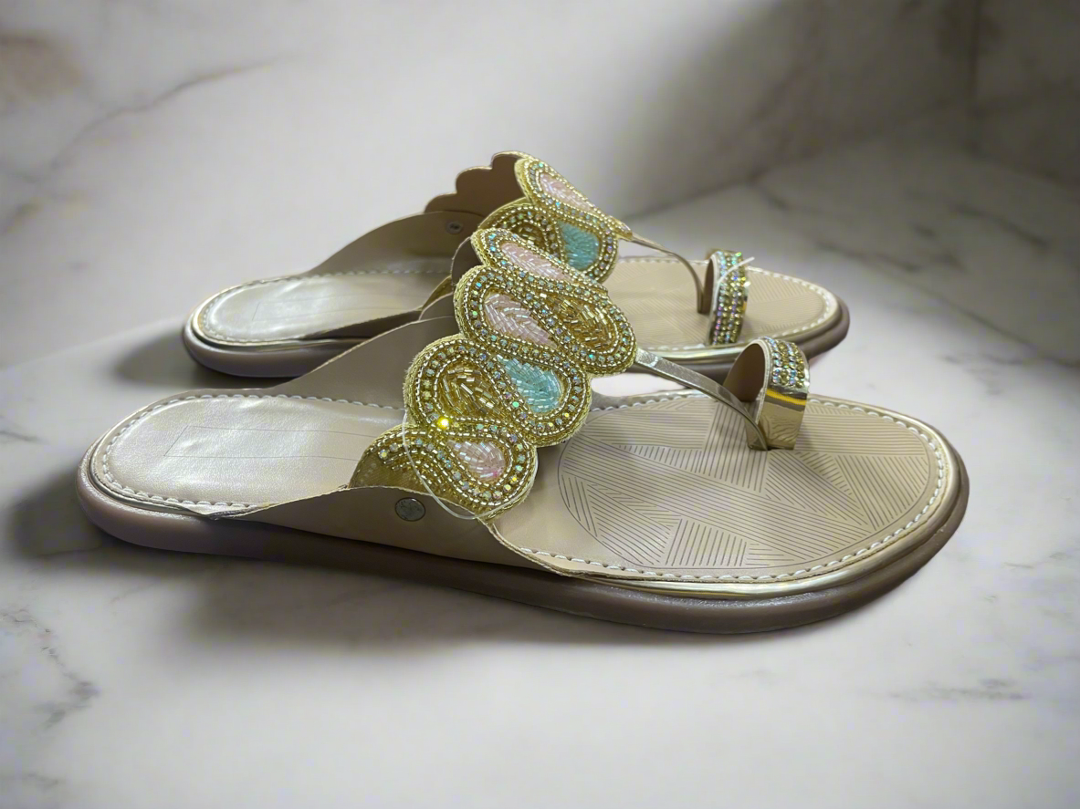 Elegant Beaded Traditional Flat Sandals
