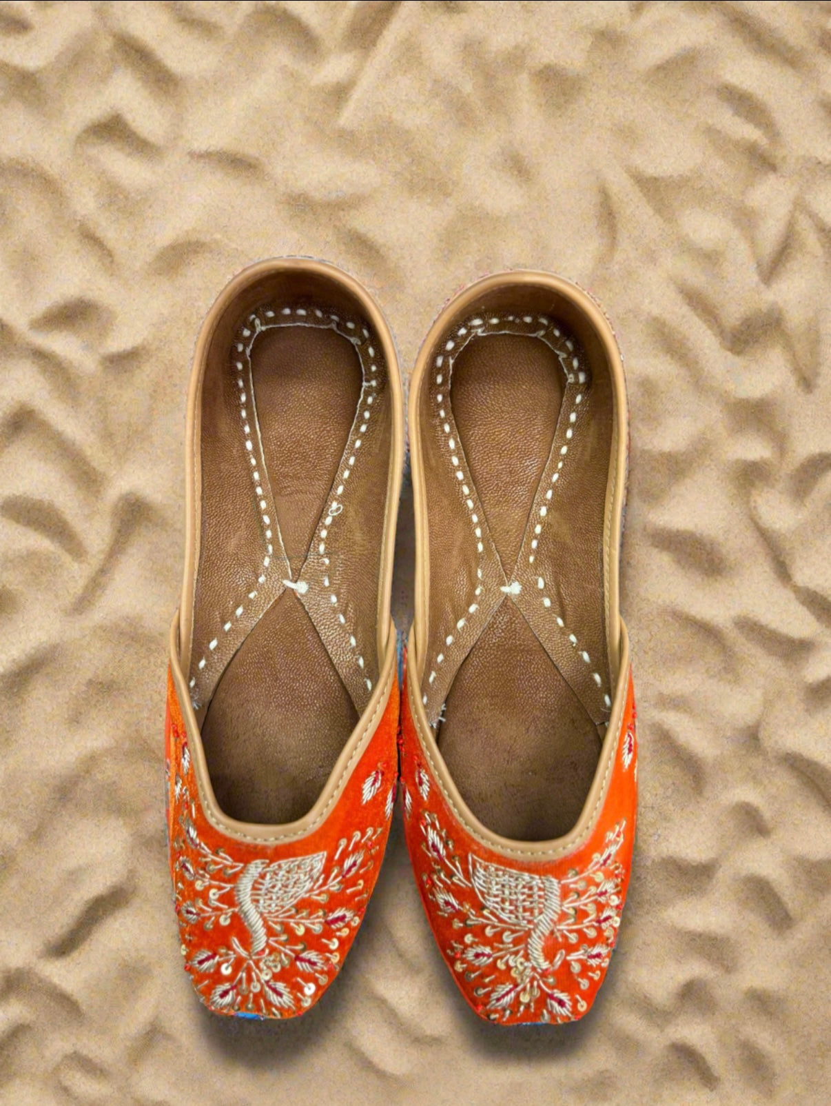 Desert Radiance Handcrafted Orange Embroidered Jutti