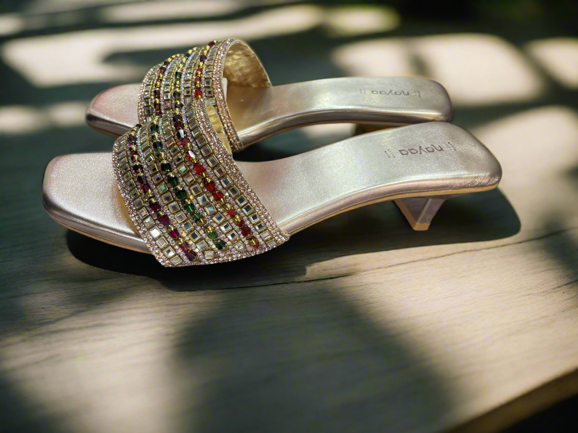 Golden Glam Multi-Stone Embellished Heels