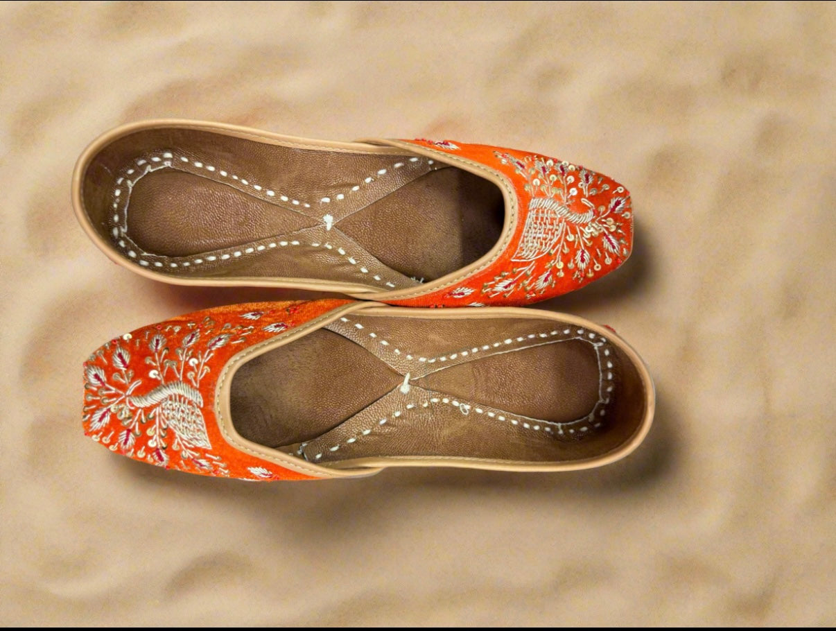 Desert Radiance Handcrafted Orange Embroidered Jutti