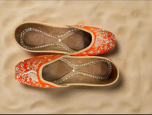 Desert Radiance Handcrafted Orange Embroidered Jutti