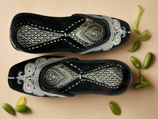Heritage Velvet Mojari with Silver Zari Work