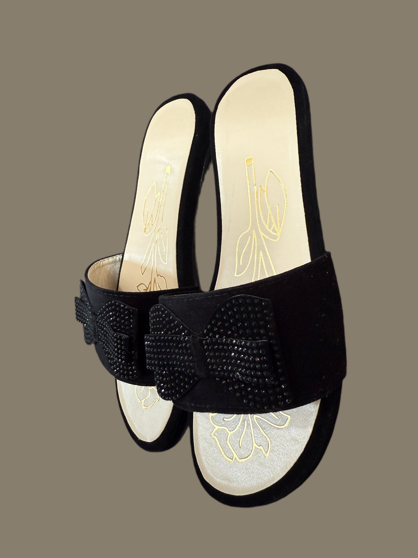 Elegant Black Bow Slide Sandals