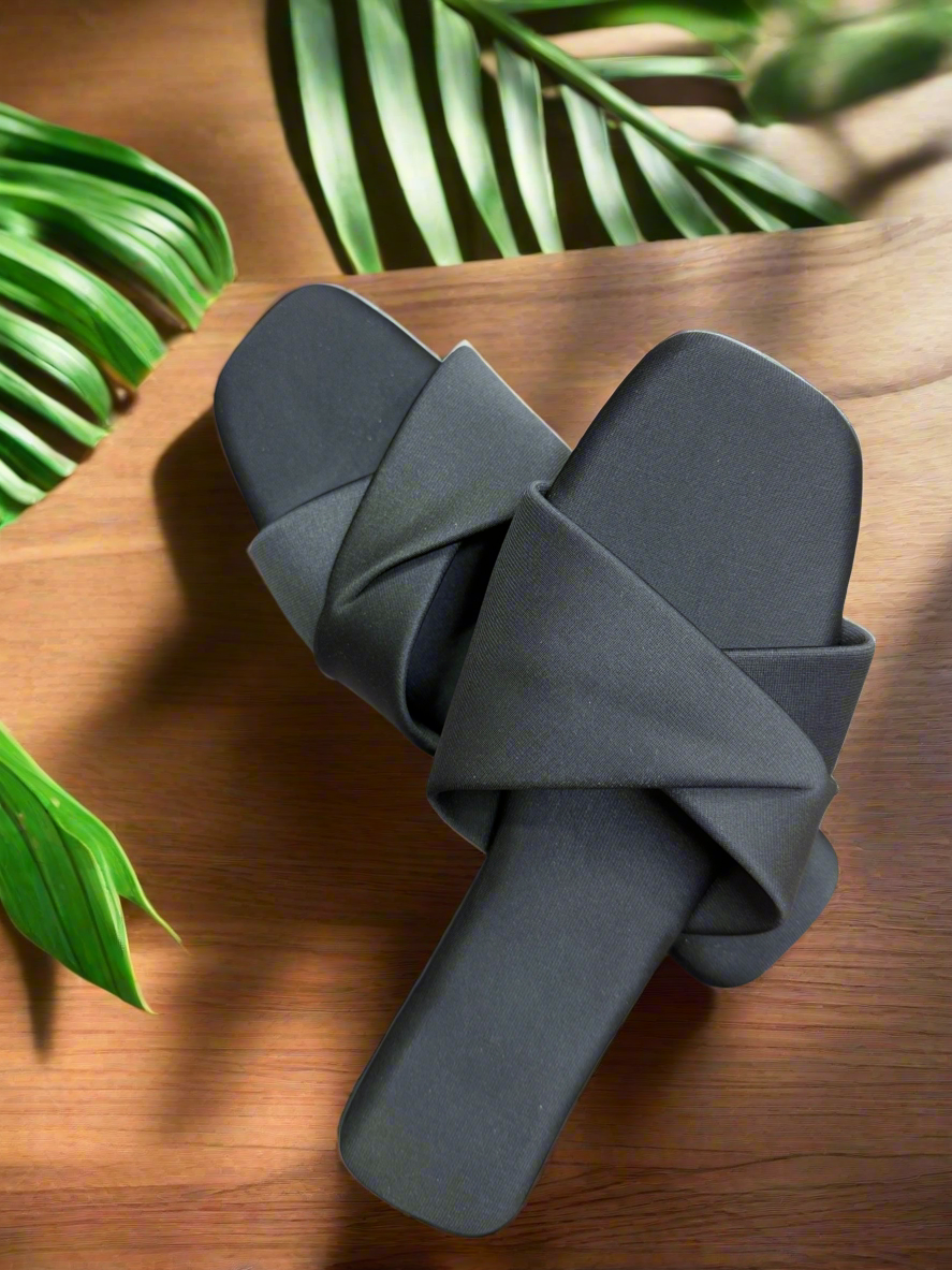 Women's Black Criss-Cross Slide Sandals