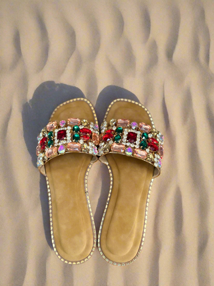 Glam Multicolor Gemstone Slip-On Flats”