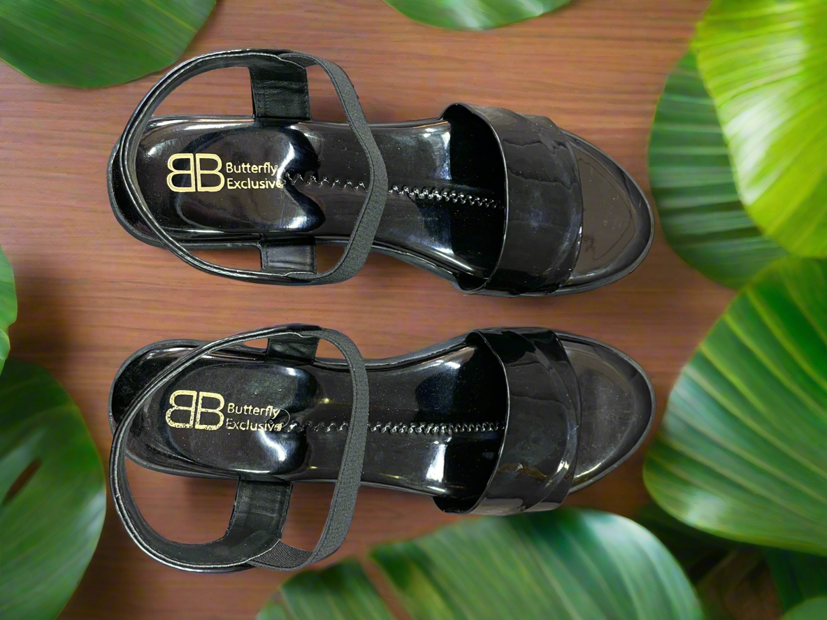 Chic Black Patent Leather Block Heel Sandals
