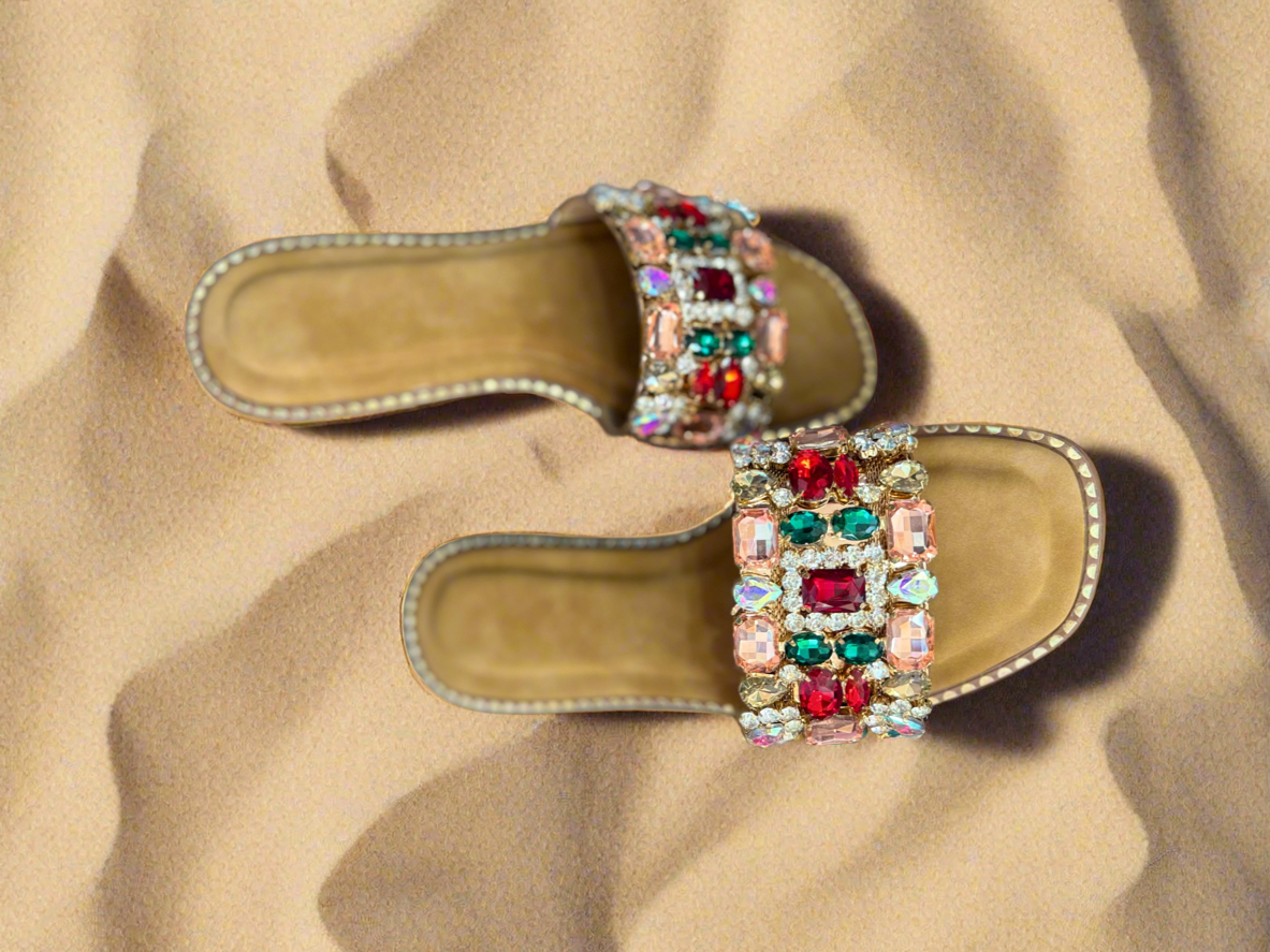 Glam Multicolor Gemstone Slip-On Flats”