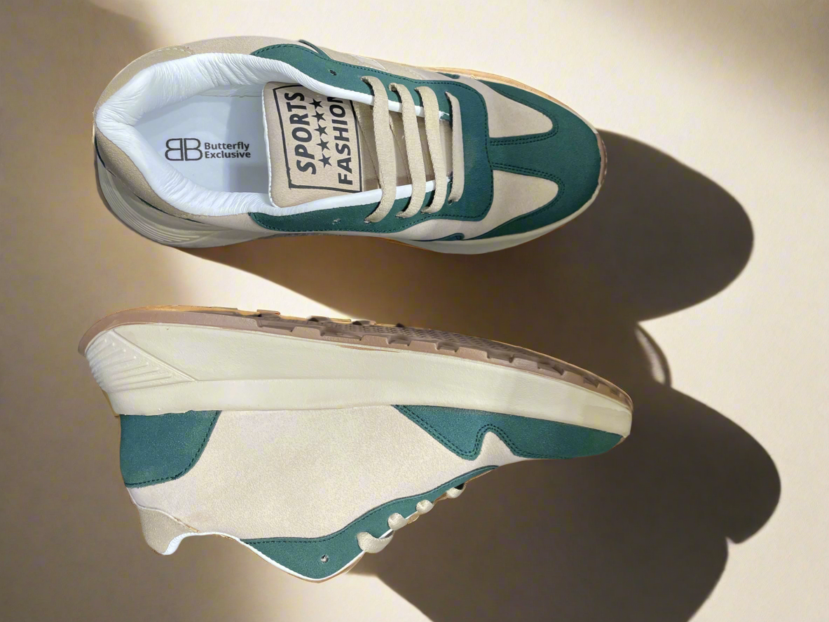 Sporty Casual Sneakers – Retro-Inspired Green Beige Comfort Shoes