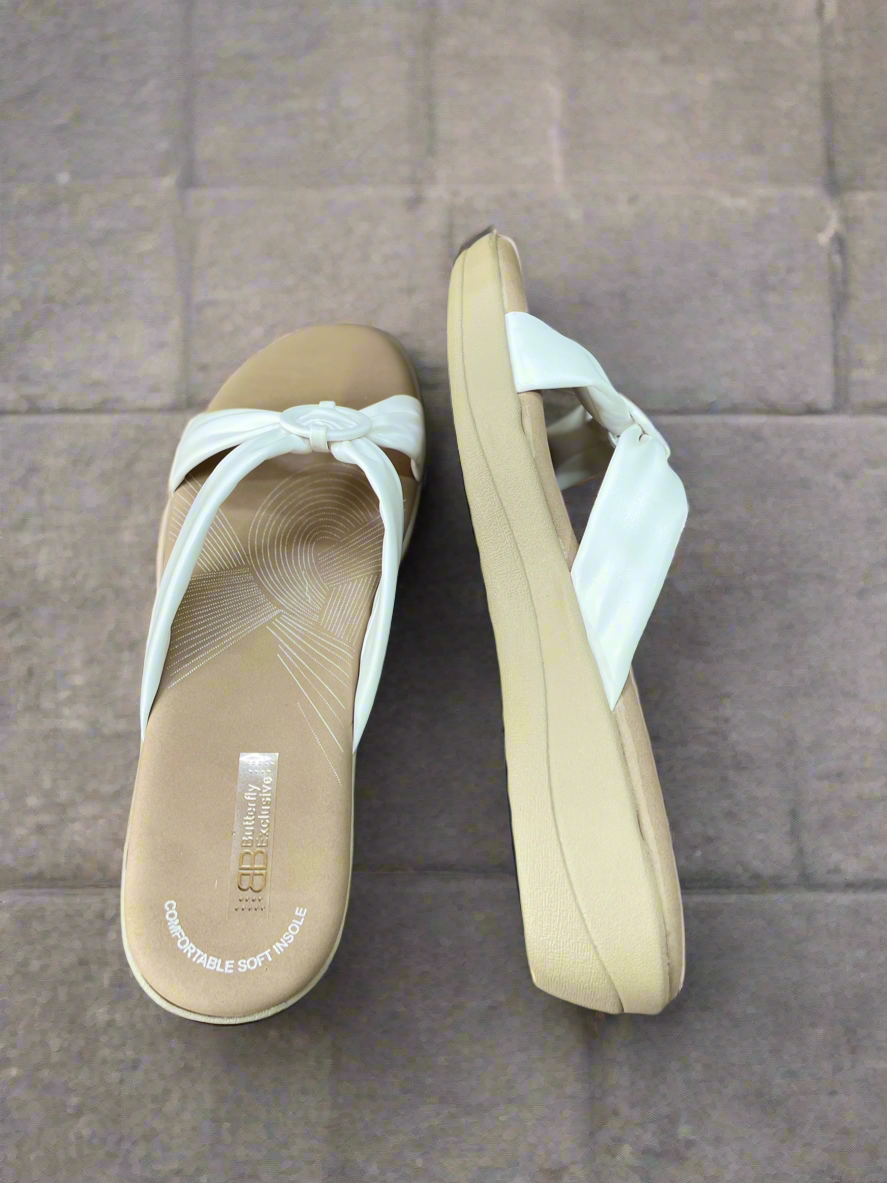 Casual White Knot Detail Slip-On Sandals