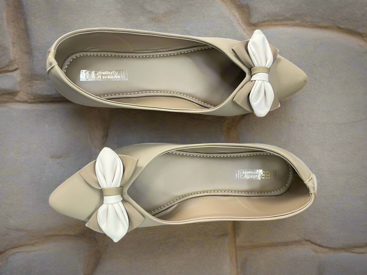 Beige Patent Flats with Bow
