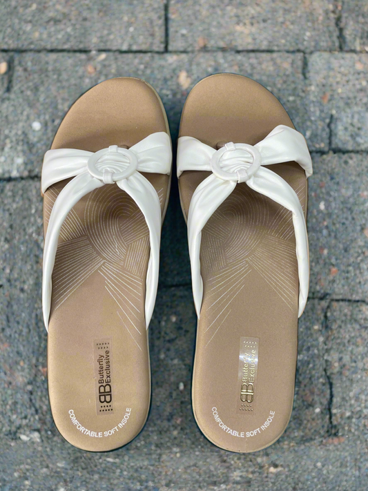Casual White Knot Detail Slip-On Sandals