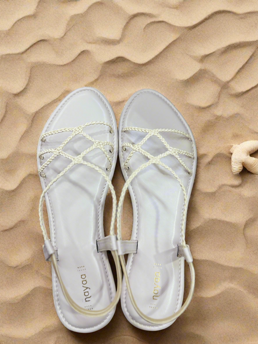 White Braided Strap Flat Sandals