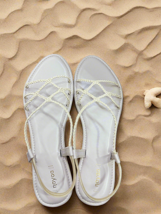 White Braided Strap Flat Sandals