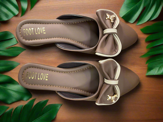 Chic Brown Bow Slip-On Mules