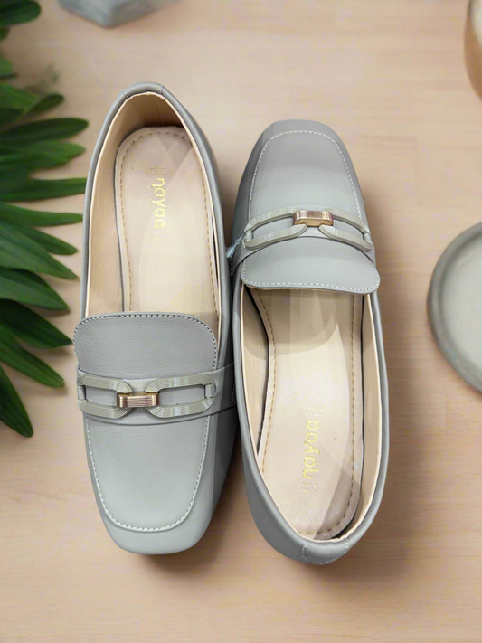 Platinum Charm Buckle Loafers