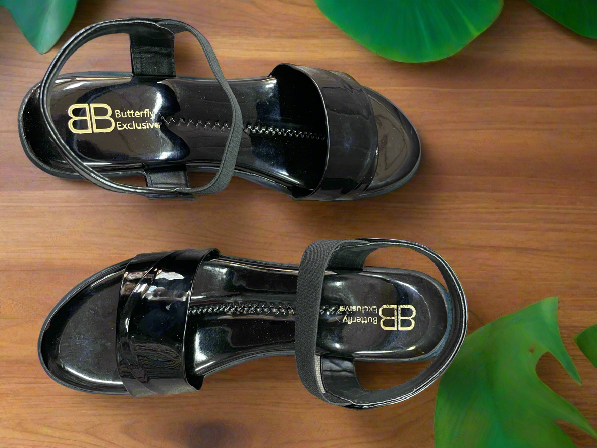 Chic Black Patent Leather Block Heel Sandals