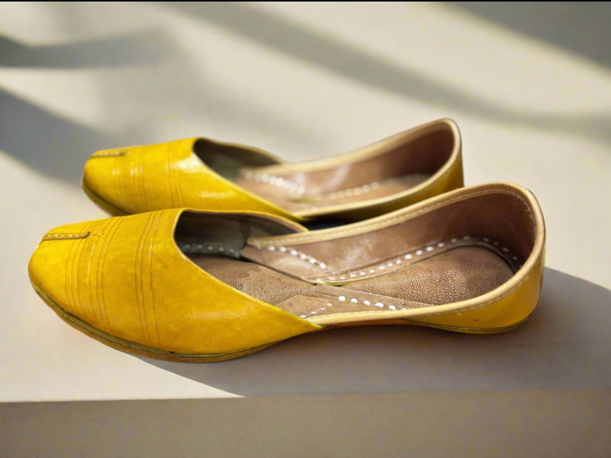Teal Blue and yellow Textured Leather Juttis