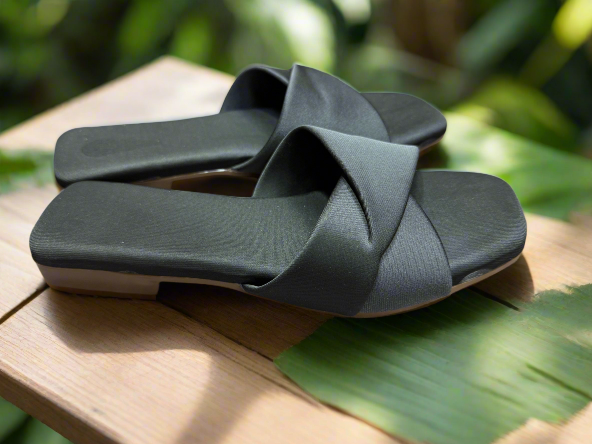 Women's Black Criss-Cross Slide Sandals