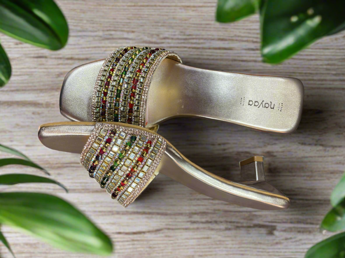 Golden Glam Multi-Stone Embellished Heels