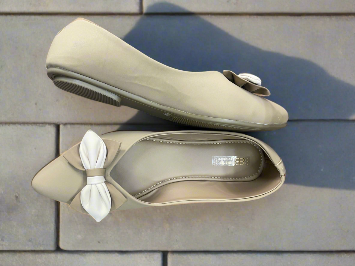 Beige Patent Flats with Bow