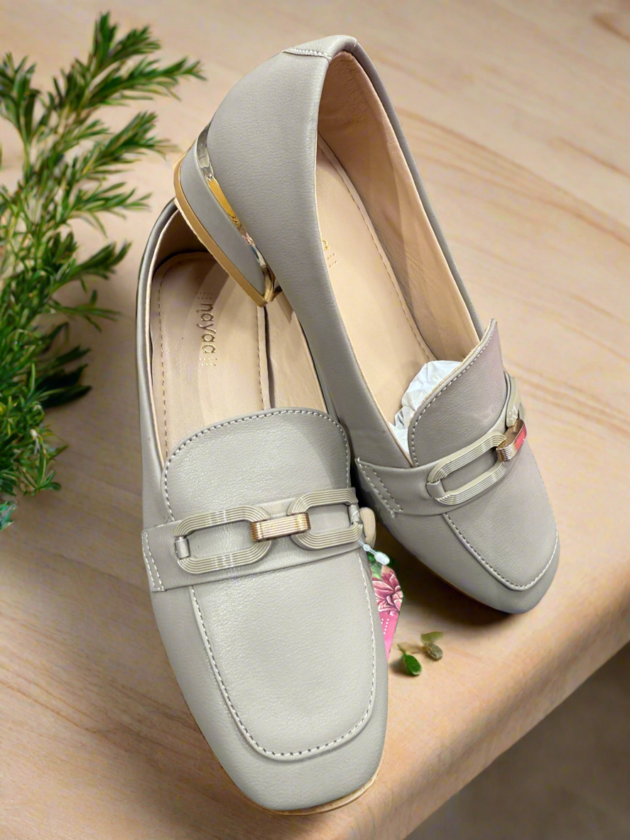 Platinum Charm Buckle Loafers