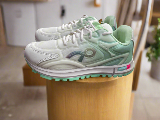 White & Mint Green Casual Sneakers with Iridescent Detailing