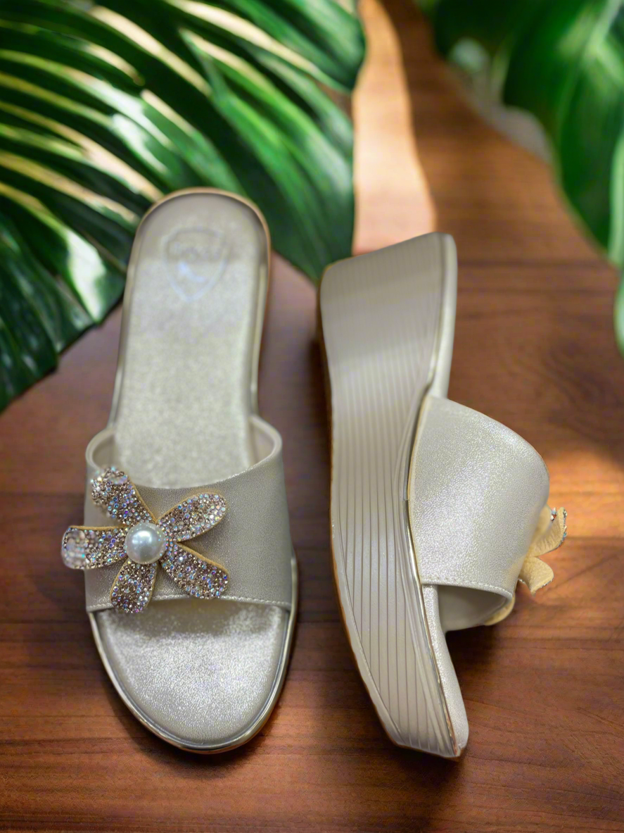 Crystal Flower Embellished Comfort Slippers