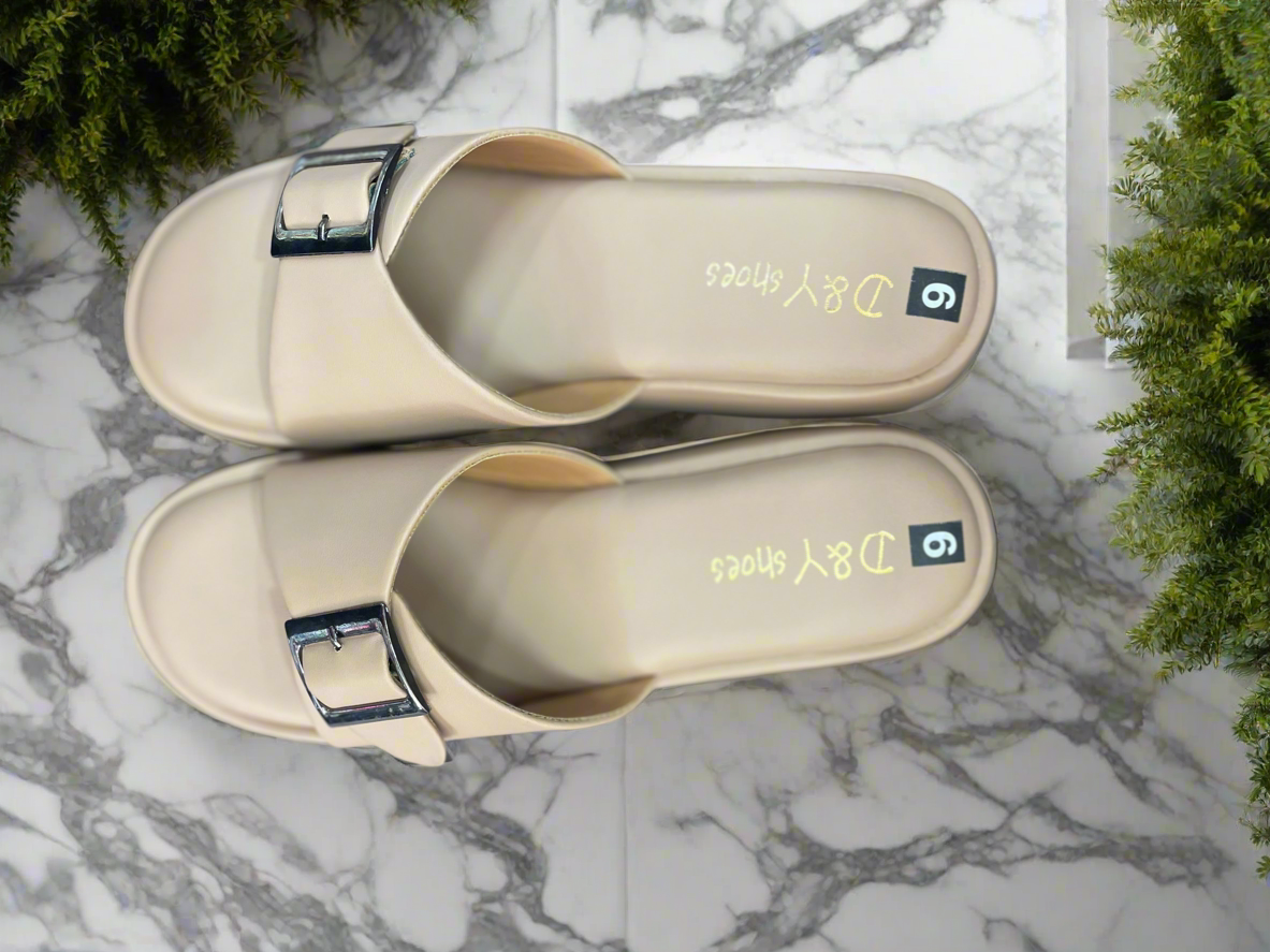 Women’s Beige Platform Slip-On Sandals