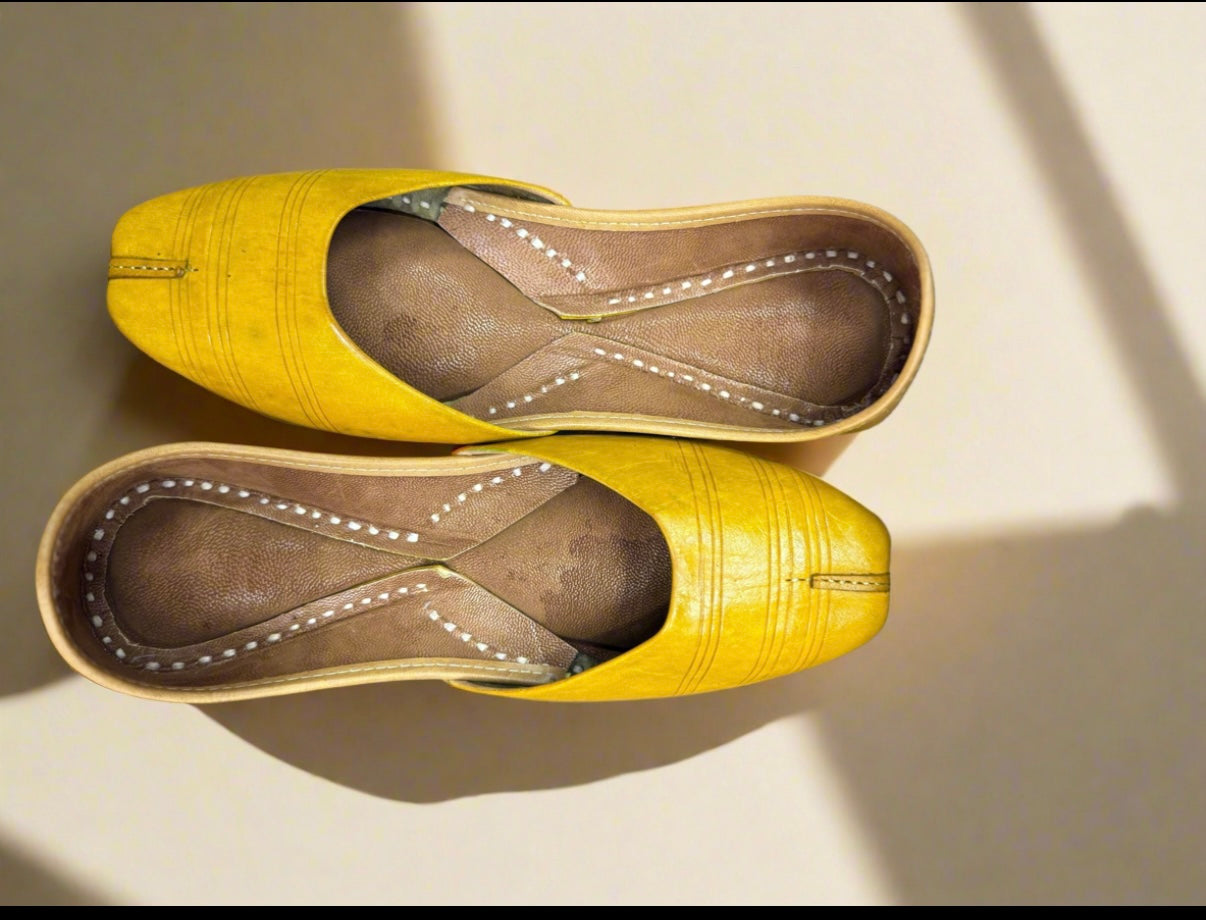 Teal Blue and yellow Textured Leather Juttis