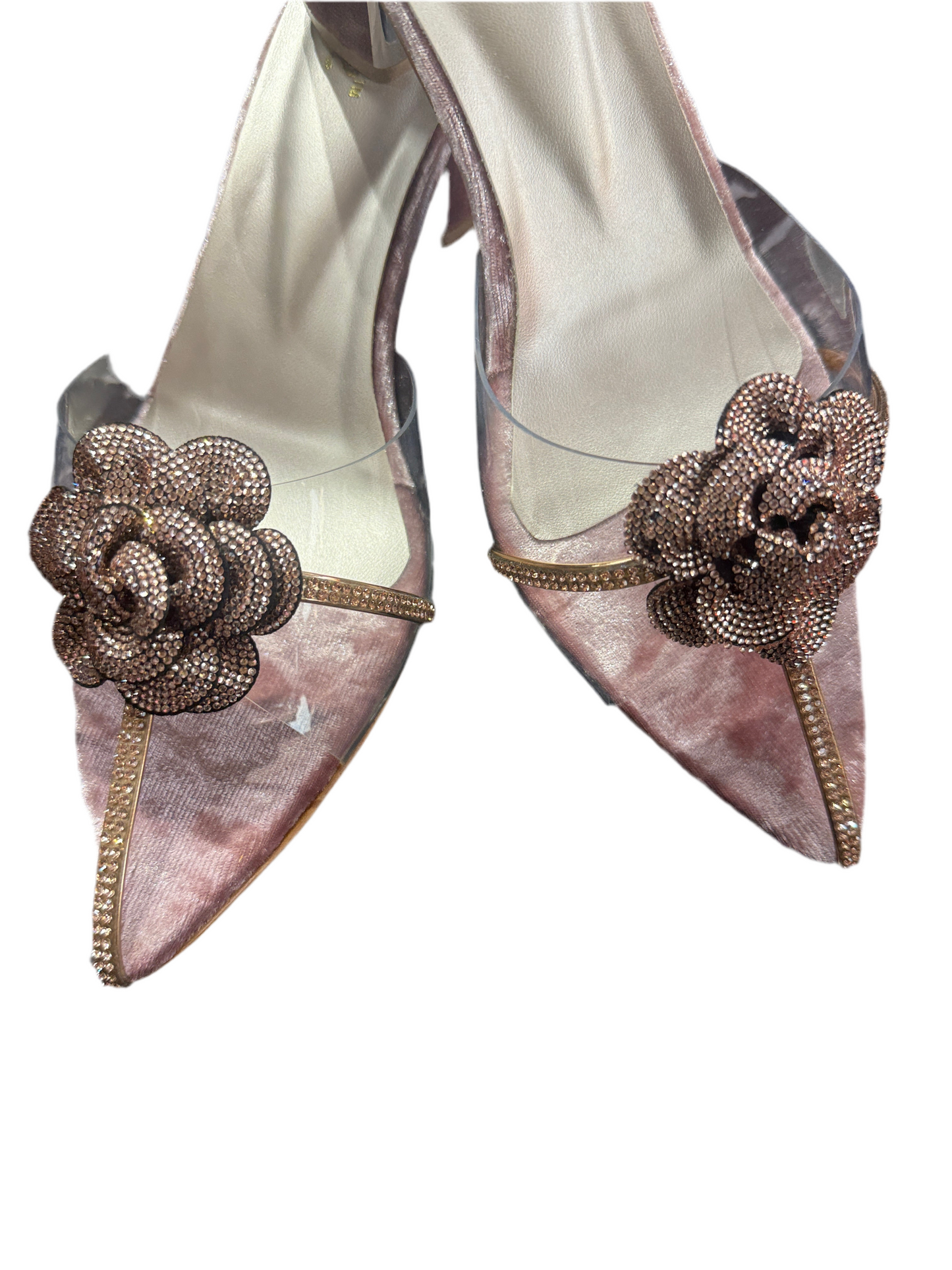 Chic Pink Pointed-Toe Heels with Sparkle Flowers