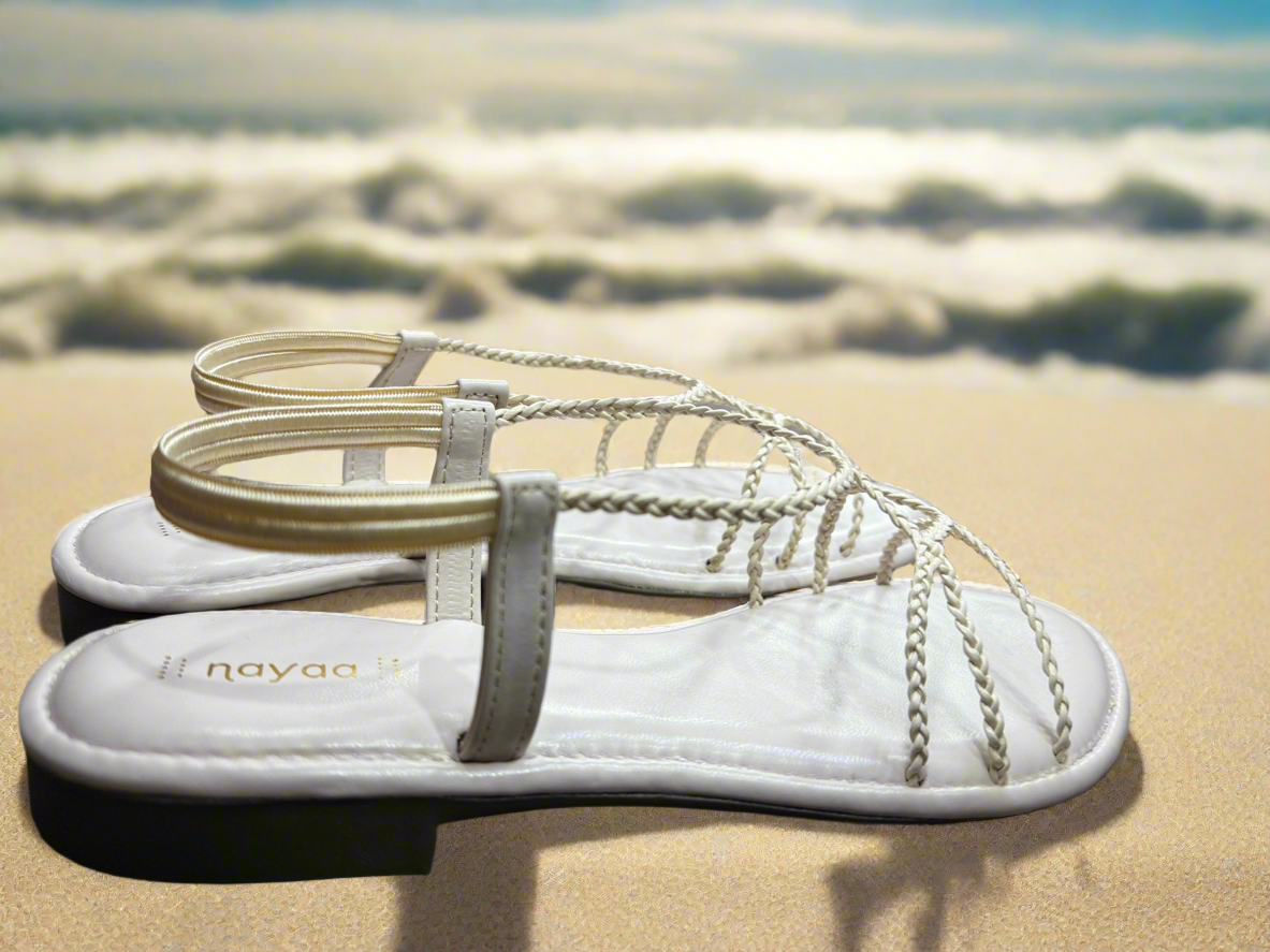 White Braided Strap Flat Sandals