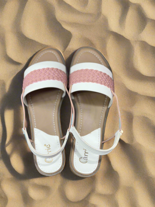 Blush Braided Strap Flats – Soft Pink & White