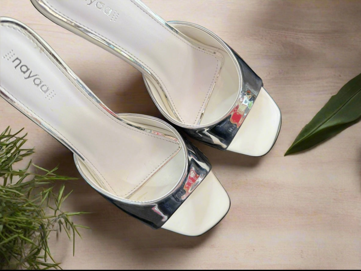 Elegant White & Silver Slip-On Heels