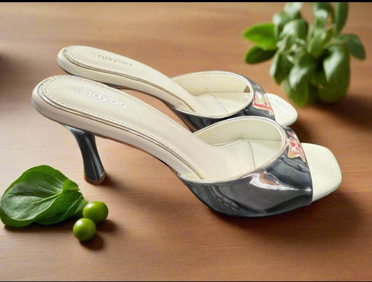 Elegant White & Silver Slip-On Heels
