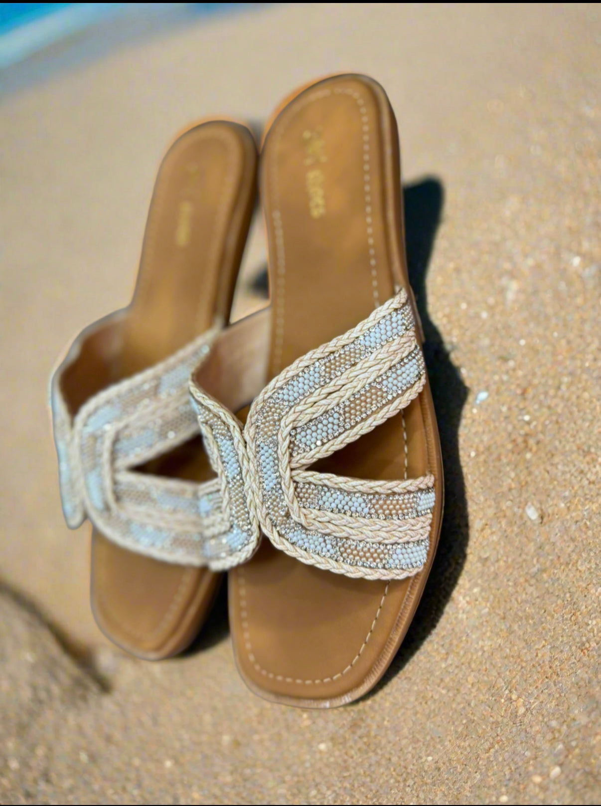 Braided white & Beige Flat Sandals