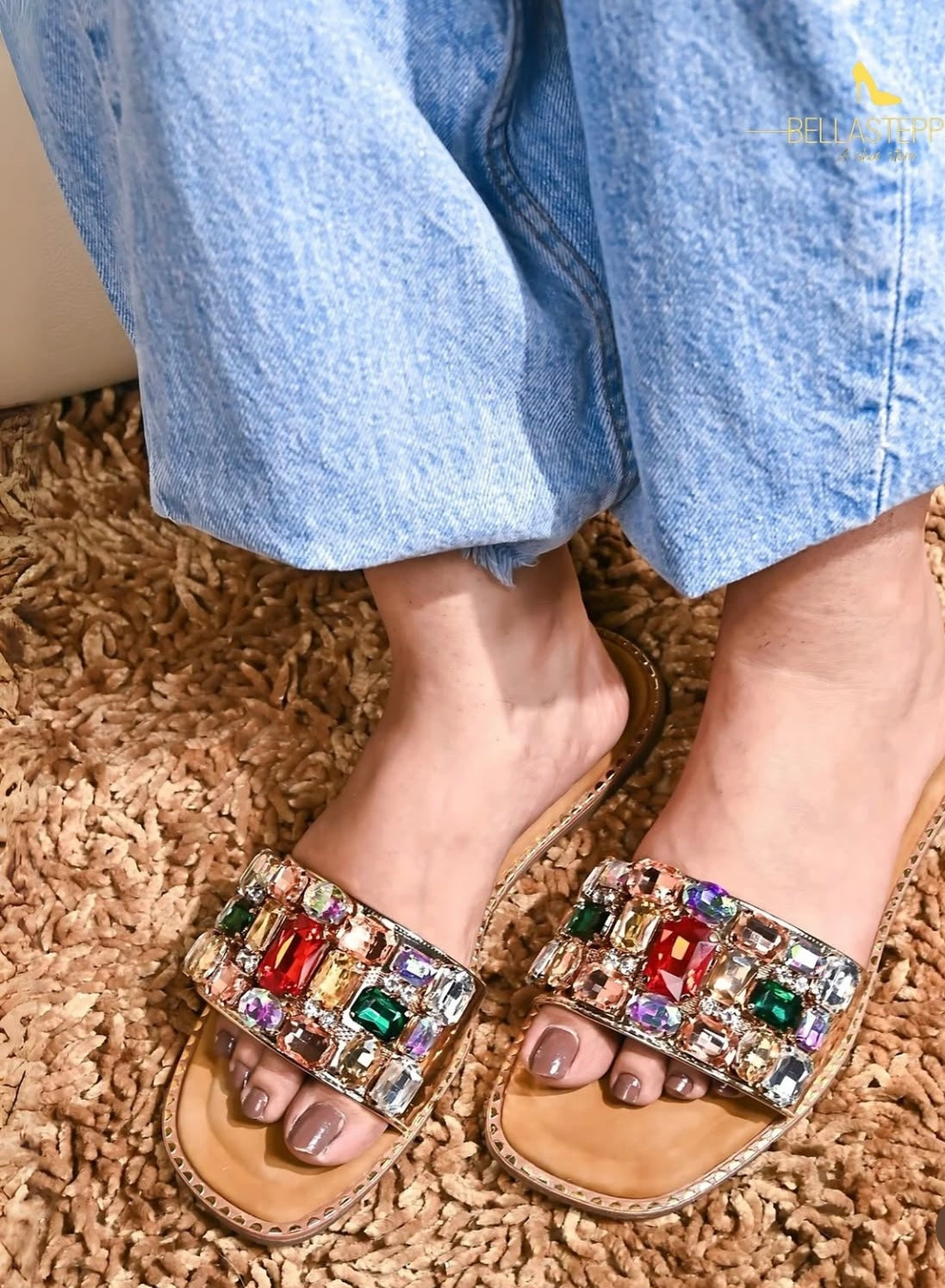 Glam Multicolor Gemstone Slip-On Flats”