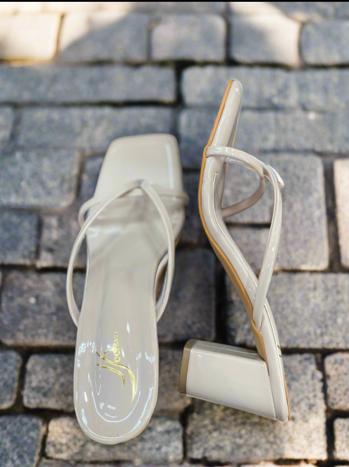 Elegant Nude Patent Block Heel Sandals