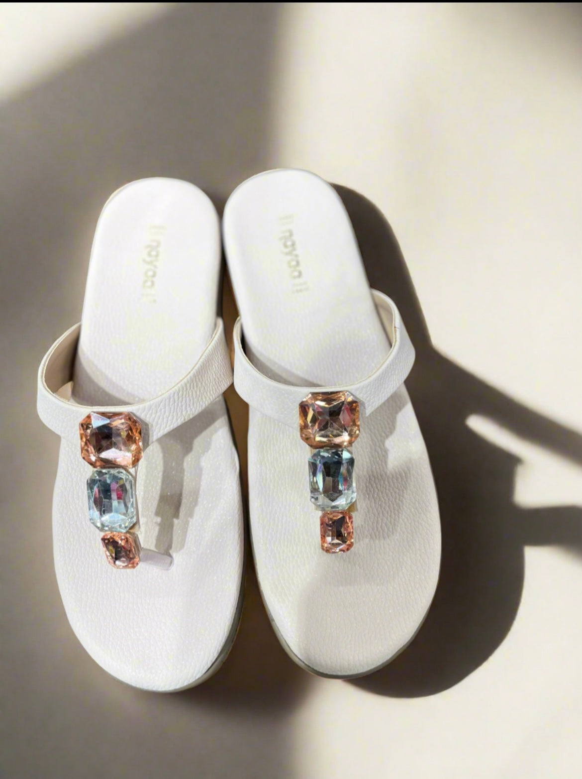 White Embellished Toe-Ring Sandals