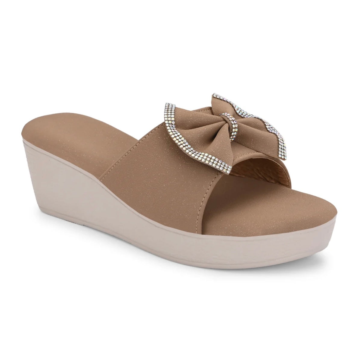 Elegant Lilac/Tan Bow Platform Slides