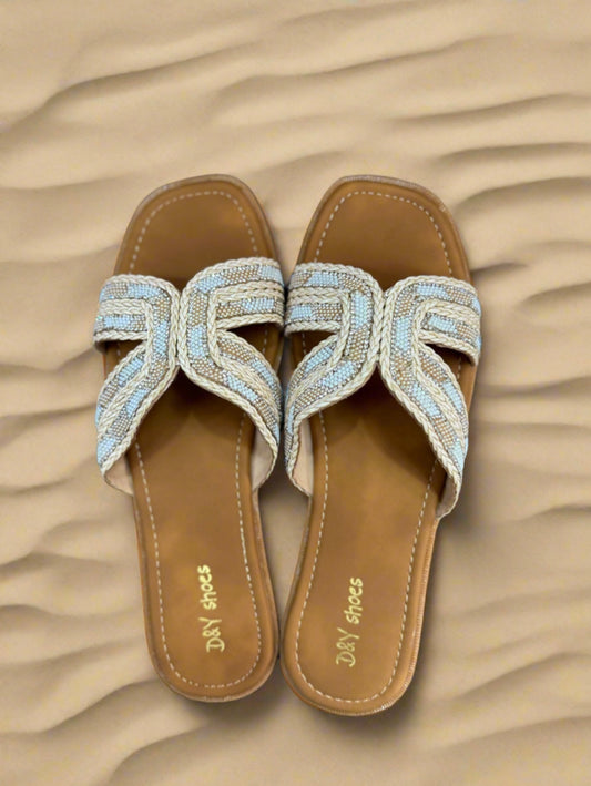 Braided white & Beige Flat Sandals
