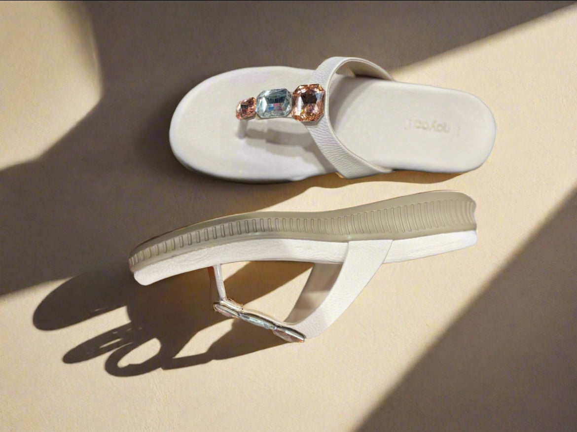 White Embellished Toe-Ring Sandals